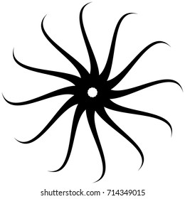 Radial abstract op-art element. Black abstract shape on white