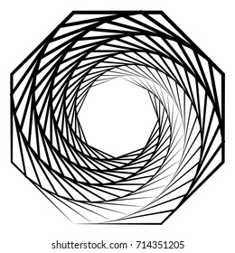 Radial abstract op-art element. Black abstract shape on white