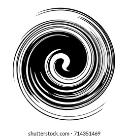 Radial abstract op-art element. Black abstract shape on white