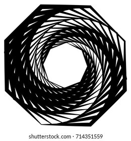 Radial abstract op-art element. Black abstract shape on white