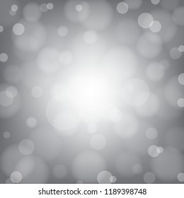 Radial abstract white bokeh background, Vector abstract bokeh background, Festive defocused lights, Defocused or blurred white and gray bokeh background, Vector illustration