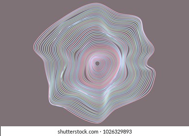 Radial Abstraction in Modern Style. Trendy Wavy Circle. Abstract Background with Visual Distortion Effect. Distorted Circles. Psychedelic Background for Cover, Invitation, Poster, Presentation. Music.