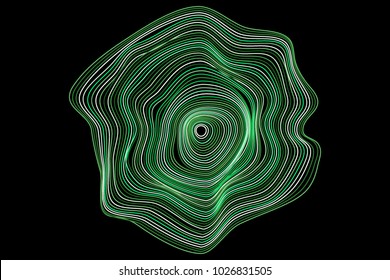 Radial Abstraction in Modern Style. Trendy Wavy Circle. Abstract Background with Visual Distortion Effect. Distorted Circles. Psychedelic Background for Cover, Invitation, Poster, Presentation. Music.