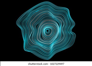 Radial Abstraction in Modern Style. Trendy Wavy Circle. Abstract Background with Visual Distortion Effect. Distorted Circles. Psychedelic Background for Cover, Invitation, Poster, Presentation. Music.