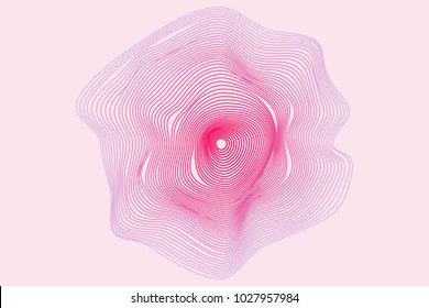 Radial Abstraction in Modern Style. Trendy Wavy Circle. Abstract Background with Visual Distortion Effect. Distorted Circles. Psychedelic Background for Cover, Invitation, Poster, Presentation. Music.