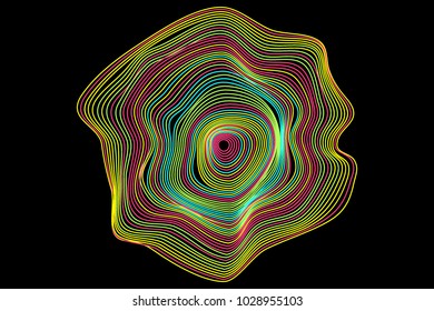 Radial Abstraction in Modern Style. Trendy Wavy Circle. Abstract Background with Visual Distortion Effect. Distorted Circles. Psychedelic Background for Cover, Invitation, Poster, Presentation. Music.