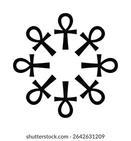 Radial ankh Egyptian cross symbols icon. A hieroglyph originating from ancient Egypt that represents life, immortality and reincarnation.