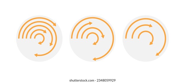 Radial arrow infographic chart design template set. Different products performance. Tracking progress. Growth direction. Visual data presentation. Editable circular diagrams collection