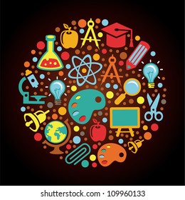 Radial Back to school concept - vector background with education icons