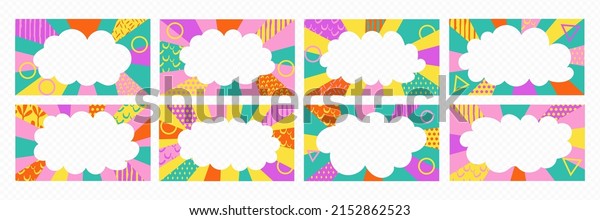 Radial beam stripes title vector abstract\
background. Comic page layout with cloud and speech bubble. Pop art\
comic cover template. 90s fun girlish design, nineties frame banner\
template collection