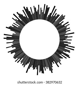 Radial black concentric particles on white background Sound wave Sun ray or star burst element Zoom effect Square fight stamp Superhero frame Waveform Circle vector background Line texture 