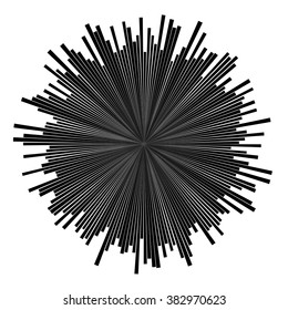 Radial black concentric strips on white background Sun ray or star burst element Zoom effect Square fight stamp Superhero frame Waveform Circle vector background Line texture