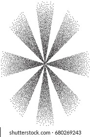 Radial black and white background with wide beams in dotwork style.