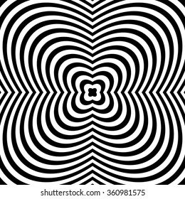 Radial black white lines with deformation. Abstract background.