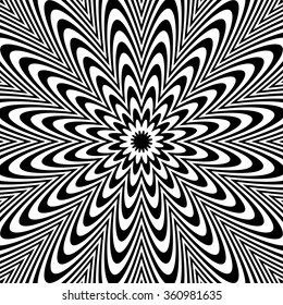 Radial black white lines with deformation. Abstract background.