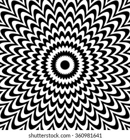 Radial black white lines with deformation. Abstract background.