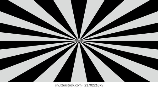 Radial black and white rays, panoramic pattern texture background - Vector illustration