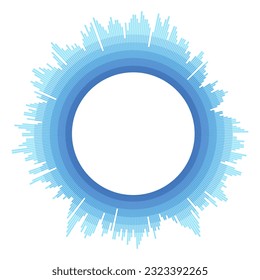 Radial blue concentric particles isolated on white background. Infographic template. Color equalizer. Sound wave. Sun ray or star burst elements. Vector design element. Blue colors.