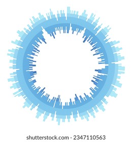 Radial blue concentric particles isolated on white background. Infographic template. Color equalizer. Sound wave. Sun ray or star burst elements. Vector design element. Blue colors.