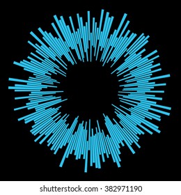 Radial blue concentric particles on black background Sound wave Sun ray or star burst element Zoom effect Square fight stamp Superhero frame Waveform Circle vector background Line texture 