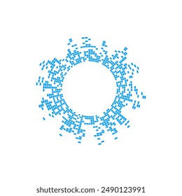 Radial blue sound wave. Circle audio impulse pixels signal. Circular music sound equalizer. Abstract voice volume symbol. Vector illustration. Spectrum round pattern and radio frequency frame