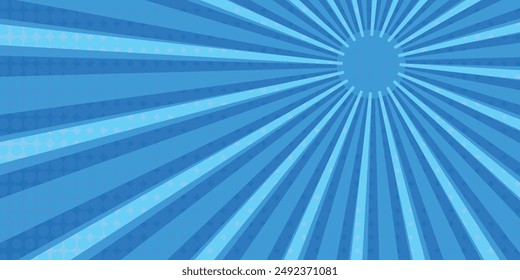 Líneas de velocidad en azul radial para cómics. Fondo de explosión. Ilustración vectorial.