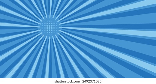 Radial blue speed lines for comic books. Explosion background.Vector illustration.