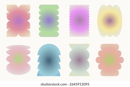 Radial blur gradient groovy and retro geometric frames and shape with border wavy lines. Y2k forms. Vector illustration 