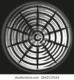 Radial blur pattern. Circular vector shape. Monochrome motion ring. Dynamic design form