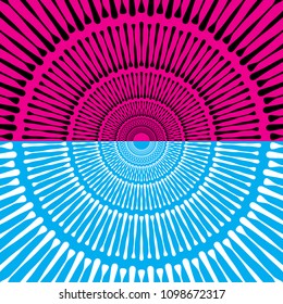 radial bone circle blue and pink shape abstract