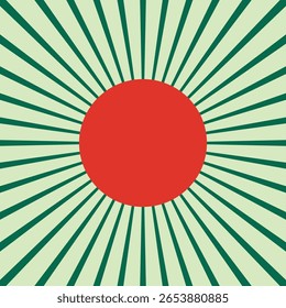 Radial Burst Abstract Background with Central Red Circle in Green Sunray Style Vector