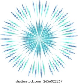 Radial Burst Abstract Composition with Cyan and Blue Dots
