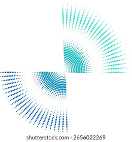 Composição abstrata de intermitência radial com pontos ciano e azul