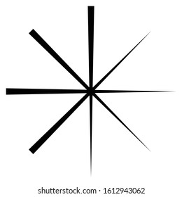 Radial burst lines circular element. Starburst, sunburst graphics. Concentric rays, beams. Sparkle, gleam, twinkle trail lines. Flare, explosion, fireworks radiance effect. Flash, glare design