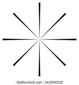 Radial burst lines circular element. Starburst, sunburst graphics. Concentric rays, beams. Sparkle, gleam, twinkle trail lines. Flare, explosion, fireworks radiance effect. Flash, glare design