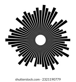 Radial burst lines. Design element. Abstract geometric shape. Black and white colors sunburst. Vector illustration.