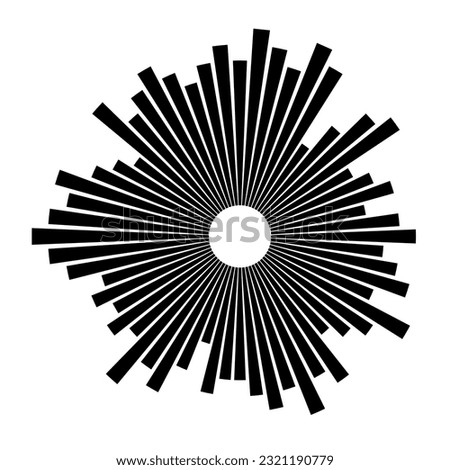 Radial burst lines. Design element. Abstract geometric shape. Black and white colors sunburst. Vector illustration.