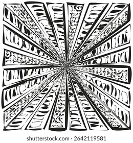 Radial burst lines. Starburst vector form. Abstract energy shape. Graphic black explosion.