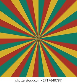 A radial burst pattern with alternating red yellow and green stripes