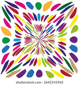 Radial burst pattern. Color explosion background. Dynamic energy symbol. Vector colorful shape.
