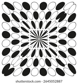 Radial burst pattern. Sunburst ray design. Vector explosive shape. Black white rays.