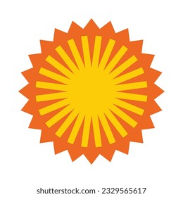 Radial bursting arrows, sunshine orange icon. A circular arrangement of arrow symbols. Isolated on a white background.