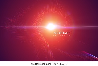 Radial bursting rays. Vector absrtact illustration. Background with explosion. Shiny iridescent light beams. Solar or starlight emission