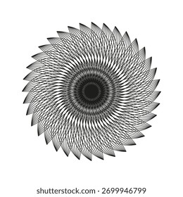 Radial circle design. Abstract geometric pattern. Black white Vector shape. Symmetrical line element.