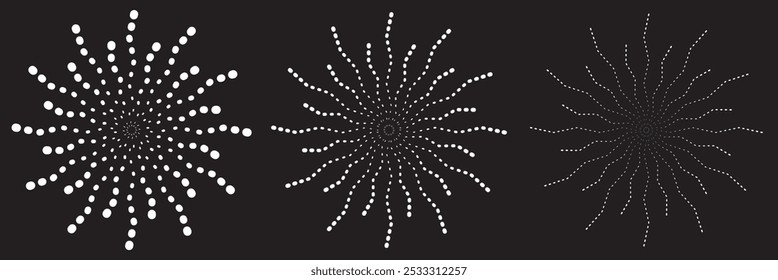 Líneas radiales circulares. Líneas circulares Elementos abstractos dinámicos. Antiguas colección de rayos solares. Rayos de estrellas del sol, estallan. Abstractas rejilla de rayas radiantes geométricas. Ilustración vectorial. 