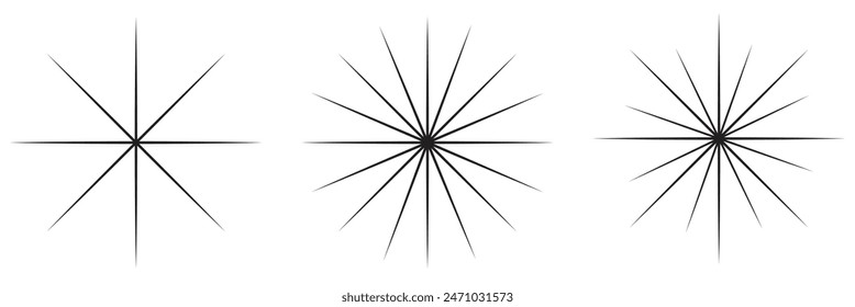 Radial circle lines. Circular lines elements. Symbol of Sun star rays. Flat design elements. Spokes with radiating stripes. Abstract illusion geometric shapes.