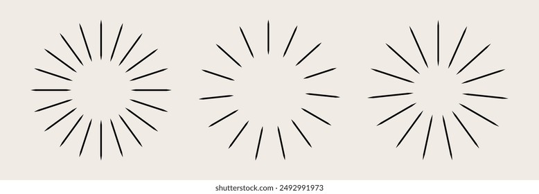 Radial circle lines. Circular lines elements. Symbol of Sun star rays. Flat design elements. Spokes with radiating stripes. Abstract illusion geometric shapes. Radial circle. Eps 10.