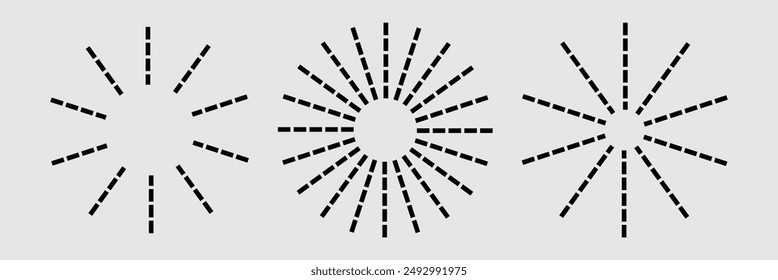 Radial circle lines. Circular lines elements. Symbol of Sun star rays. Flat design elements. Spokes with radiating stripes. Abstract illusion geometric shapes. Radial circle. Eps 10.