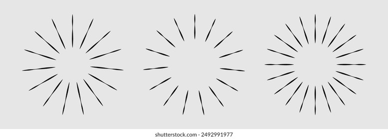 Radial circle lines. Circular lines elements. Symbol of Sun star rays. Flat design elements. Spokes with radiating stripes. Abstract illusion geometric shapes. Radial circle. Eps 10.