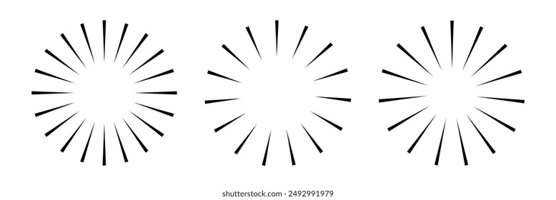 Radial circle lines. Circular lines elements. Symbol of Sun star rays. Flat design elements. Spokes with radiating stripes. Abstract illusion geometric shapes. Radial circle. Eps 10.